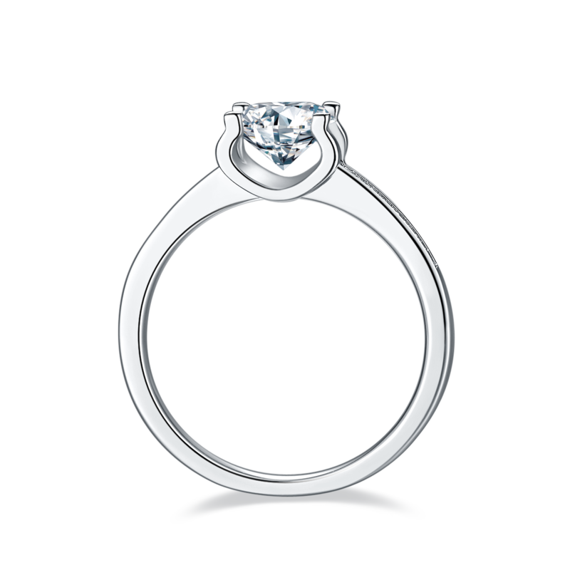 直臂微镶牛头S925银镀白金MoissaniteWomen's Ring1ctD级